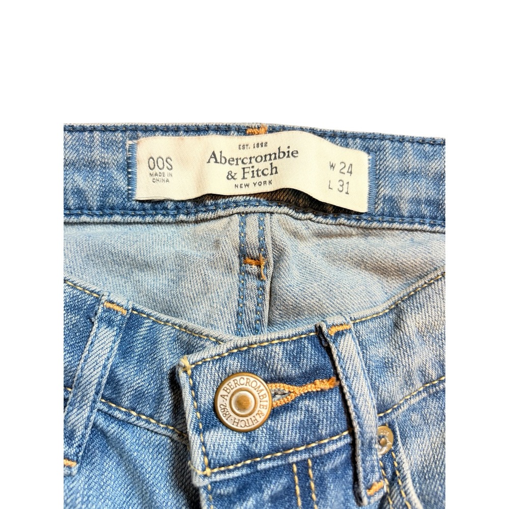 Abercrombie & Fitch Bootcut Jeans Womens 00S 24x31 Light Wash Distressed - Picture 3 of 4